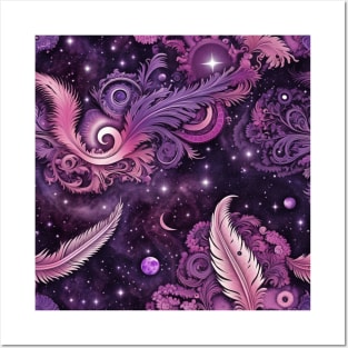 Other Worldly Designs- nebulas, stars, galaxies, planets with feathers Posters and Art